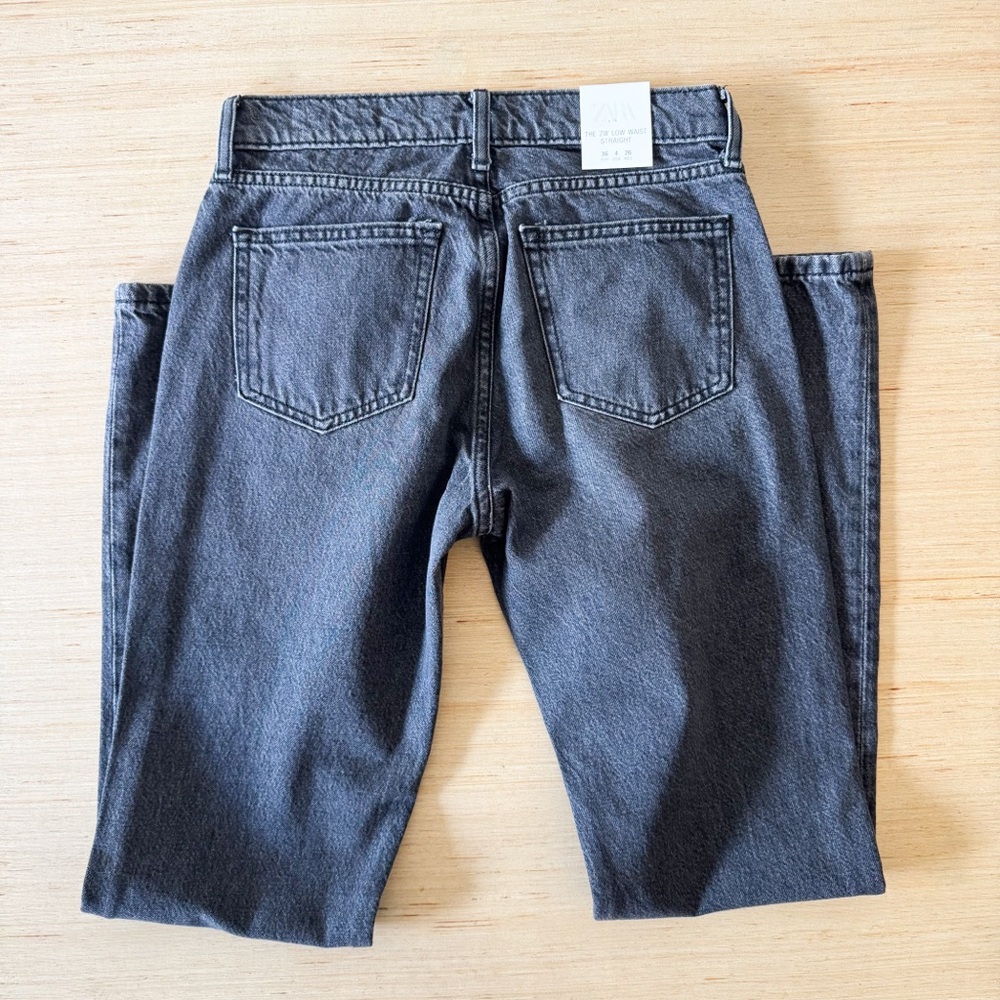 Zara Low Rise Straight Leg Full Length Charcoal Denim Jeans Size 4 - Picture 4 of 10